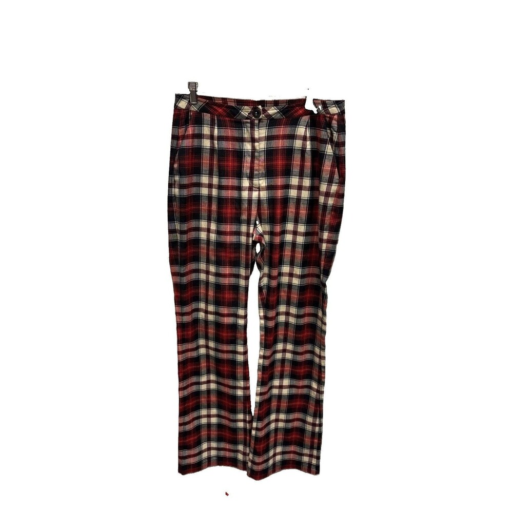 Unif Pants Red Black Plaid 29 Zip Button Pockets Logo Women
